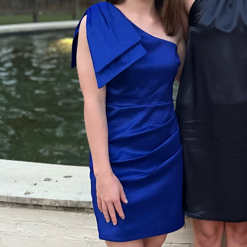 Royal blue dress one shoulder with bow